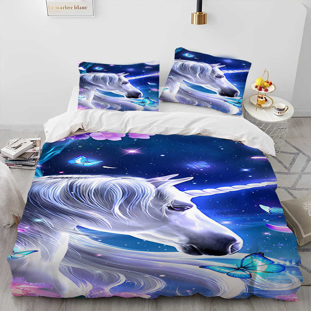 Cute Unicorn Cartoon Comforter Bedding Set Duvet Cover Bed Set Quilt Cover case Queen Bedding Set for Child Boy Girl Gift L230704