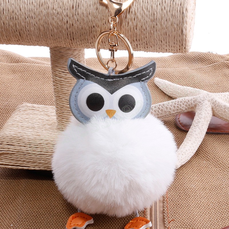 Cute Pompom Owl Keychain Plush Rabbit Fur Ball Key Chain For Women Cartoon Car Pendant Key Ring Bags Mobile Phone Accessories