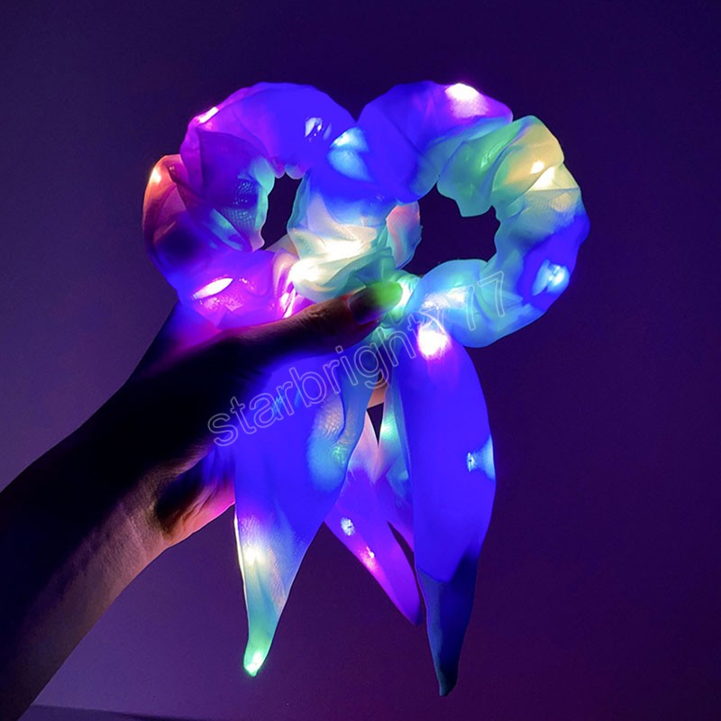 LED Luminous Hair Bands Scrunchies Women Girls Rabbit Ears Headwear Simple Wrist Band Rings Rubber Band Hair Accessories