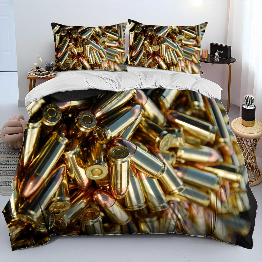 3D Rifle Revólver Cartucho Consolador Arma Conjunto de Cama Capa de Edredom Conjunto de Cama Capa de Colcha Estojo King Queen Size Conjunto de Cama L230704