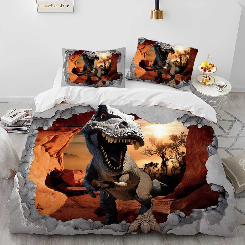 3D Cartoon Dinosaurier Illusion Tröster Bettwäsche Set Bettbezug Bett Set Quilt Abdeckung fall Königin Bettwäsche Set für Kind Geschenk l230704