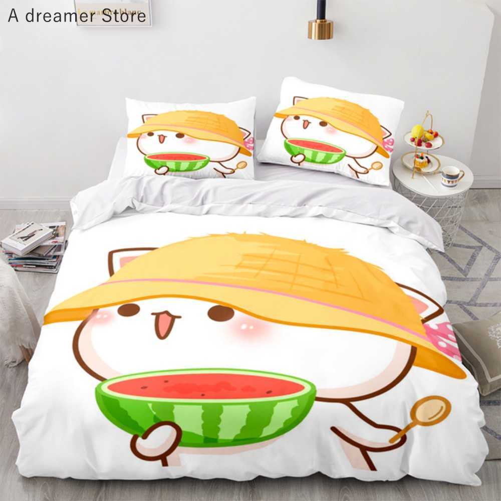 Peach Cat Bedding Quilt Cover Set 2/Bedding Set Goma Cute Cats Duvet Cover Infantil Bedclothes Single Double Queen King Size L230704