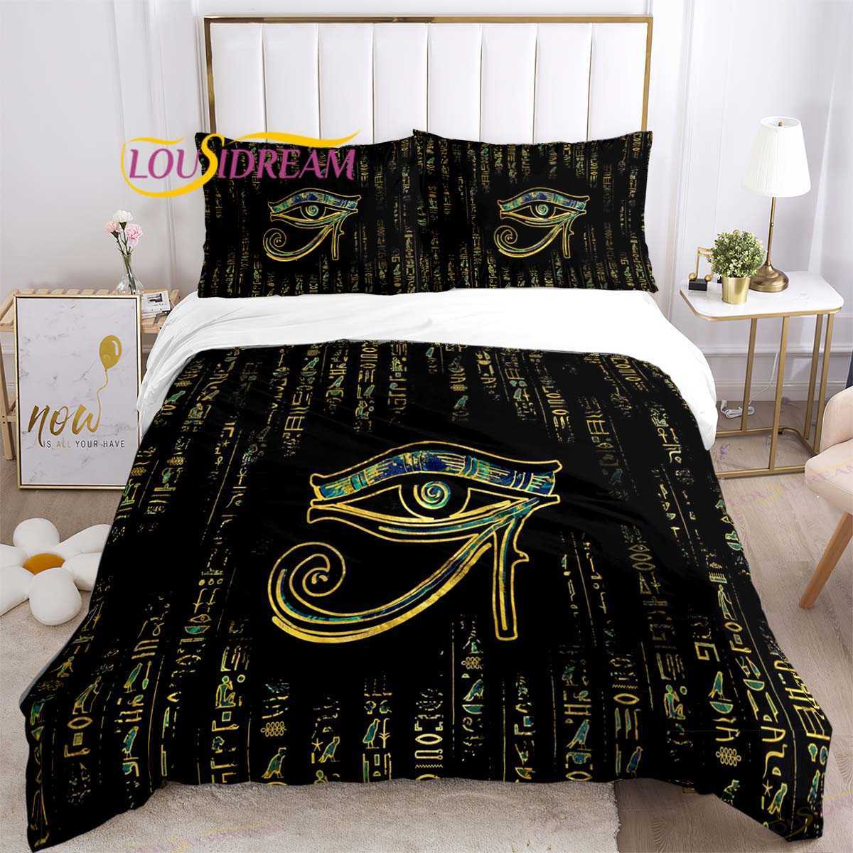 Oude Egypte Egyptische God Egyptische Kat Dekbedovertrek Case Beddengoed Driedelige Set Multi Size Quilt Bed Trooster Set L230704