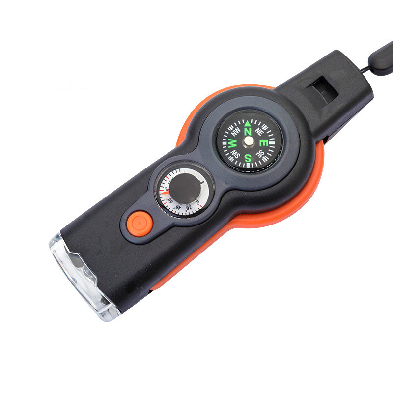 Whistle Outdoor 7-in-1 Multifunctional Whistle Survival Whistle with LED Light Thermometer Compass Whistle HW57
