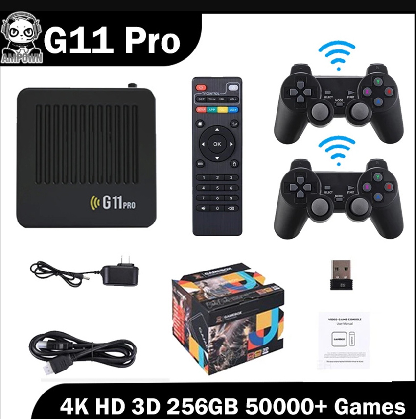 Portable Game Players G11 Pro Game Box Console Console 256G встроенная в 60000 Retro Games 2.4G Wireless Gamepad 4K HD TV Game Plect для PS1/GBA
