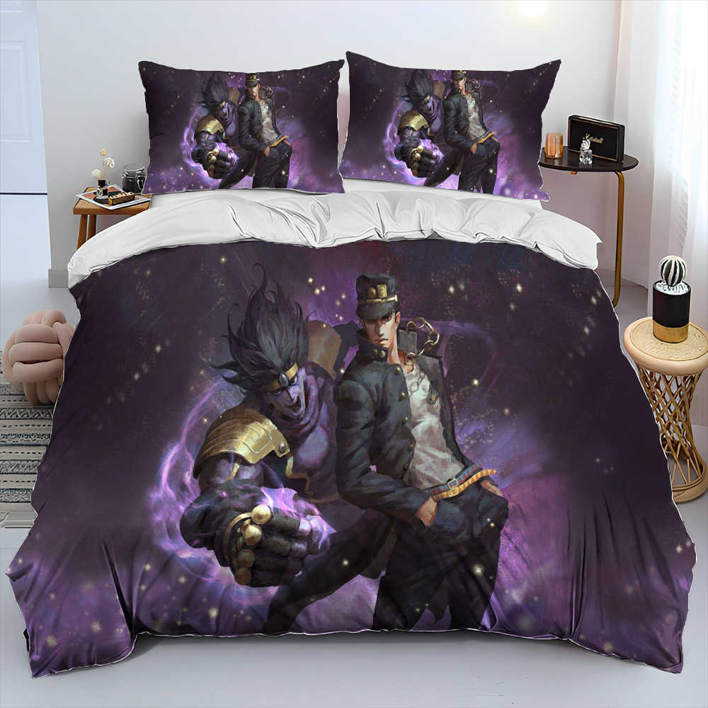 Anime jojos bisarra äventyrsäcken sängkläder set duvet täckning säng set quilt täckning fodral king queen size sängkläder set barn l230704