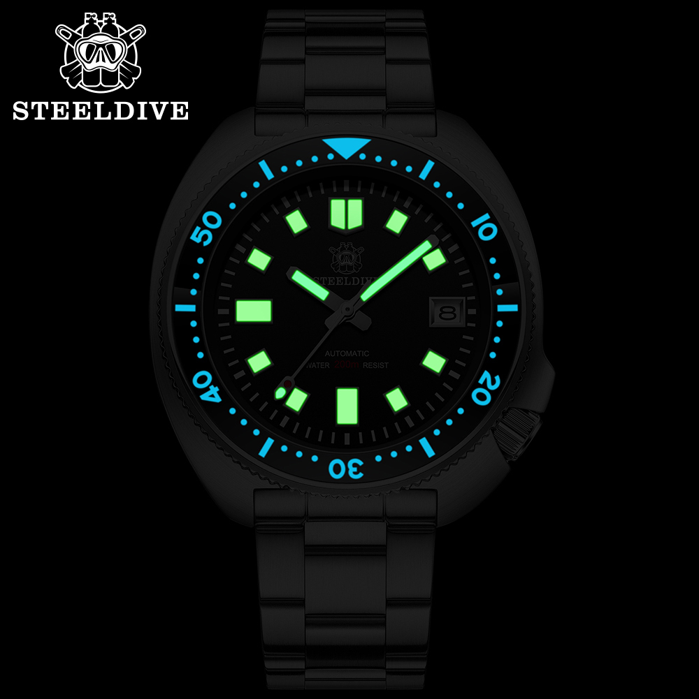 Relojes de pulsera SD1970 Steeldive Brand 44MM Dial negro Hombres NH35 Reloj de buceo con bisel de cerámica 230724