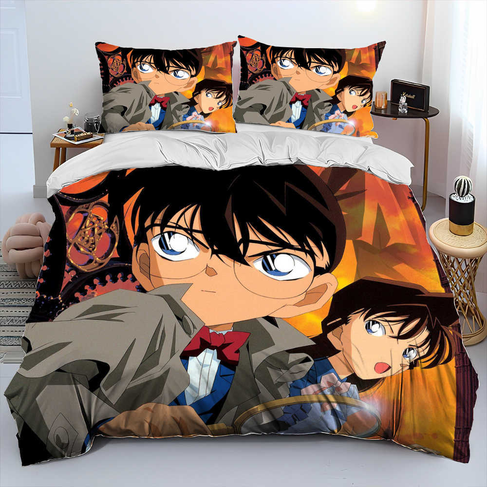 Detektiv conan tecknad anime tröskel sängkläder set täcke täcke säng set quilt täcker fodral king queen size sängkläder set barn l230704