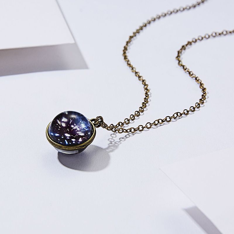 Double sided glass ball solar system cosmic starry sky Pendant necklace Planets Jewelry for Women Gift