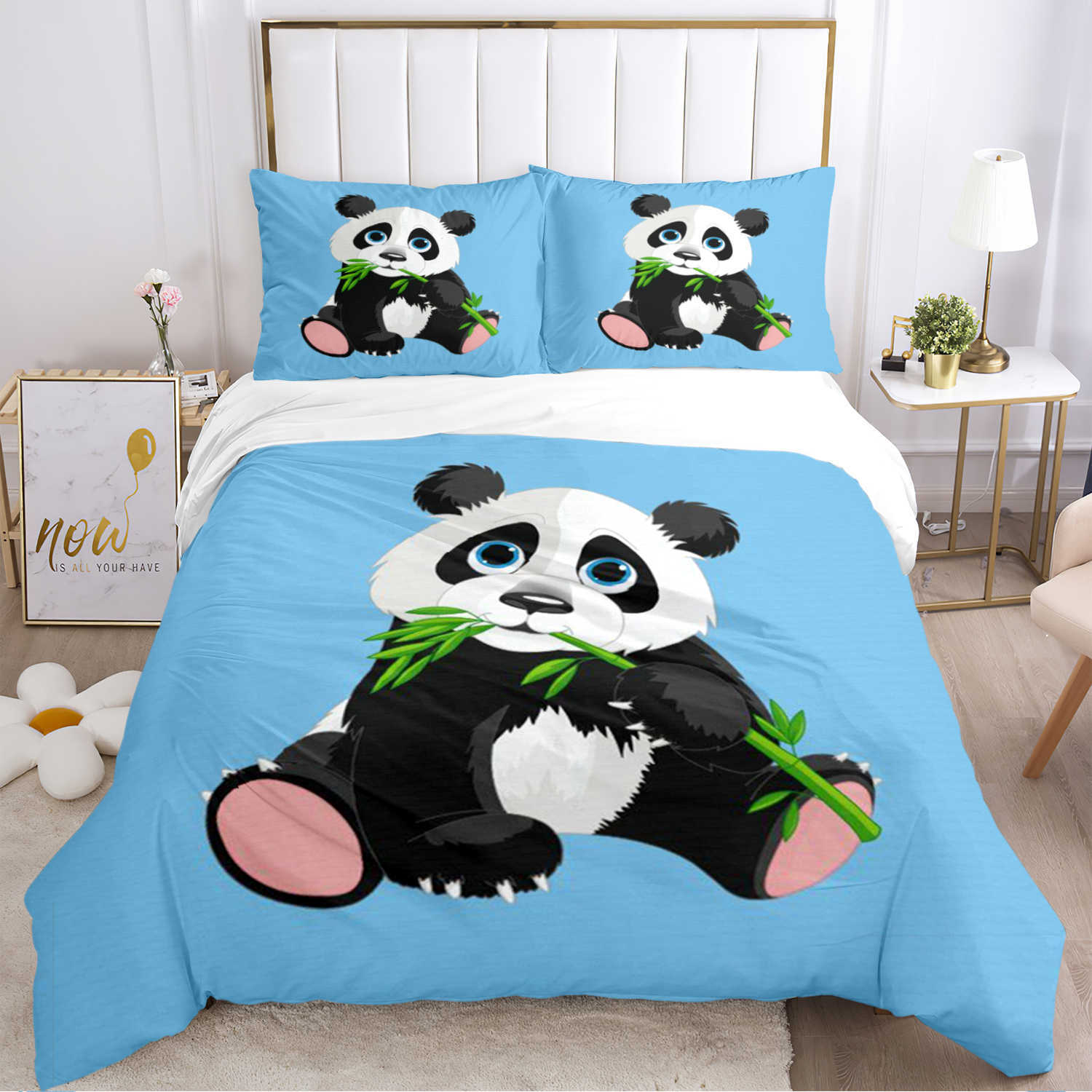 Cute Panda Copripiumino Cartoon Kawaii Consolatore Set di biancheria da letto Copripiumino morbido e custodie adolescenti Single / Double / Queen / King L230704
