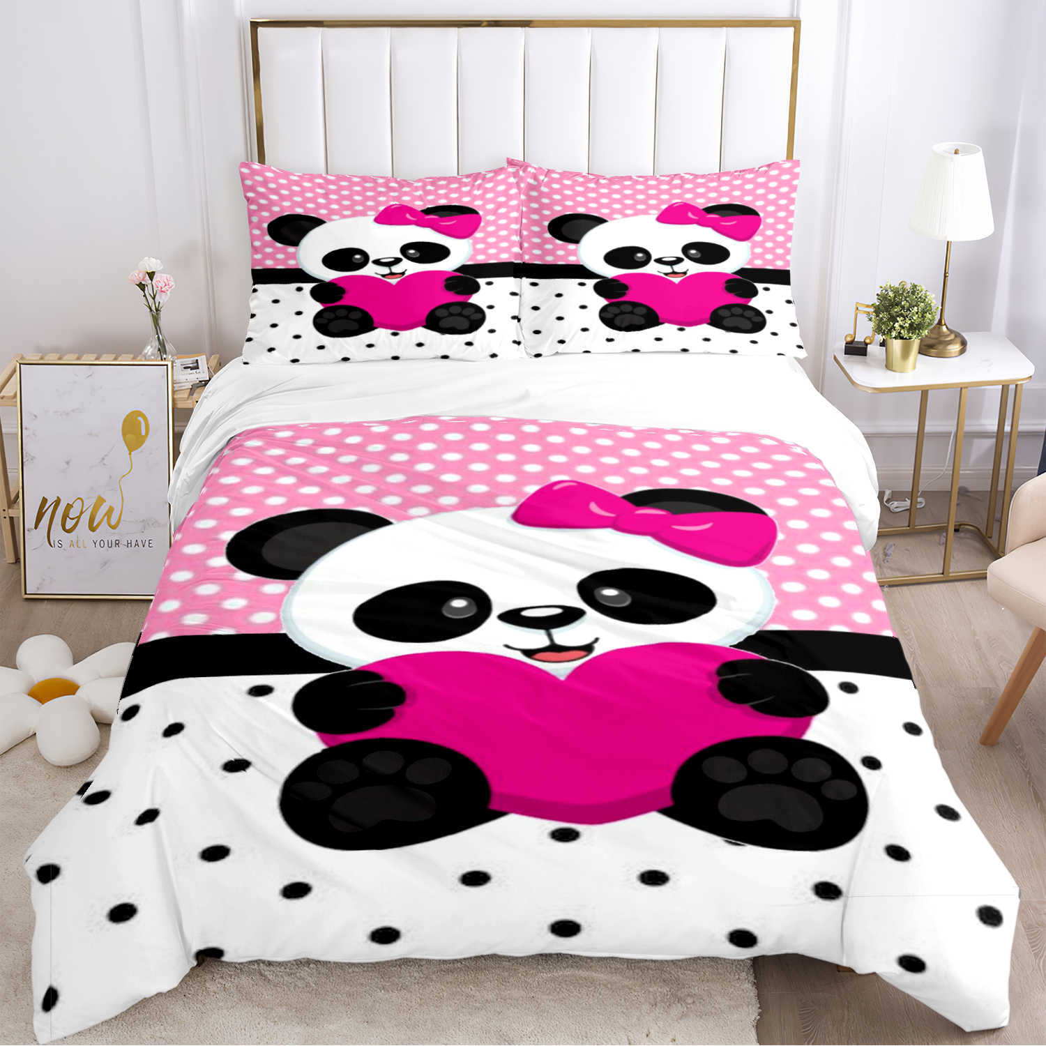 Cute Panda Copripiumino Cartoon Kawaii Consolatore Set di biancheria da letto Copripiumino morbido e custodie adolescenti Single / Double / Queen / King L230704