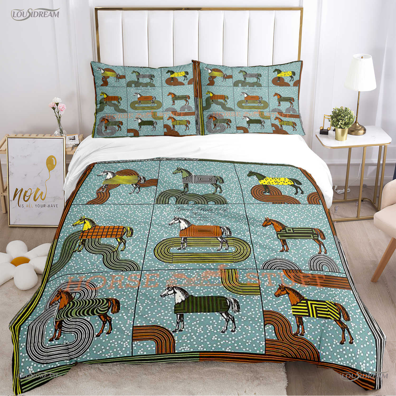 Mode Ethnic Frame Horse Däcke Cover Comporter Bedding Set Soft Quilt Cover och fodral för tonåringar Singel/Double/Queen/King L230704