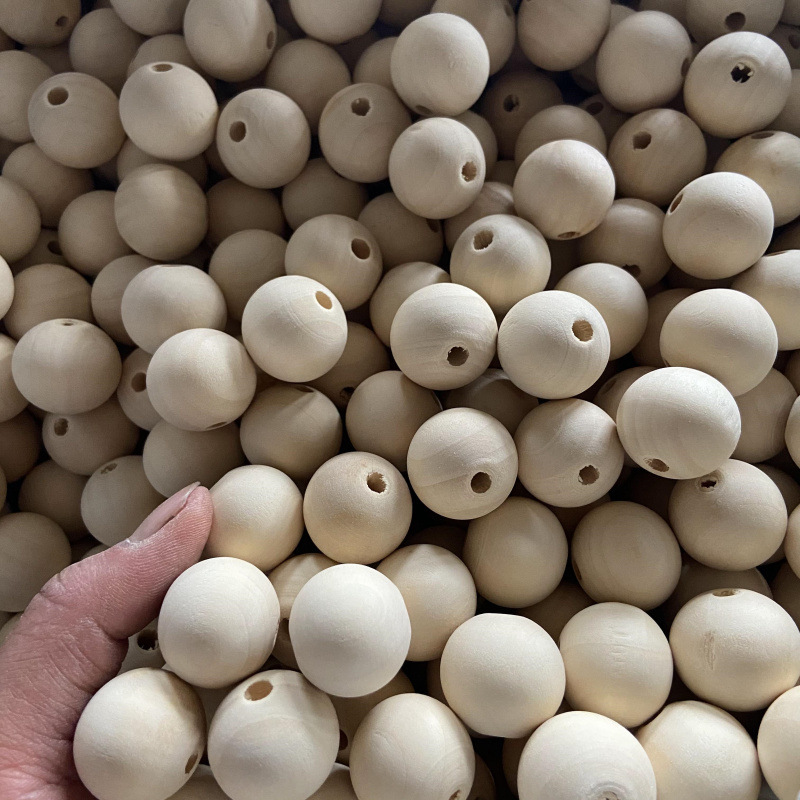 Boule de perles rondes en bois de 4 mm à 50 mm, perles rondes à faire soi-même pour la fabrication de bijoux et l'artisanat d'art, projet d'accessoires avec trous