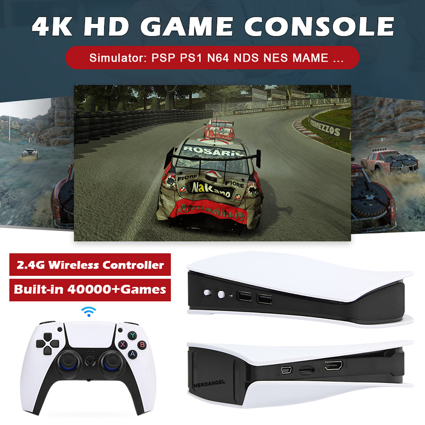 GB5-P5 플러스 레트로 비디오 게임 콘솔 4K 출력 게임 EMUELEC 4.3 시스템 2.4G PS1/GB/N64 시뮬레이터 게임 용 무선 컨트롤러