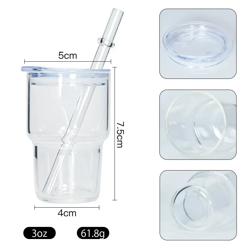 Roestvrij sublimatie 3oz wijnbekers Clear Frosted Colors Likeur Shot Glass met plastic deksel JY25