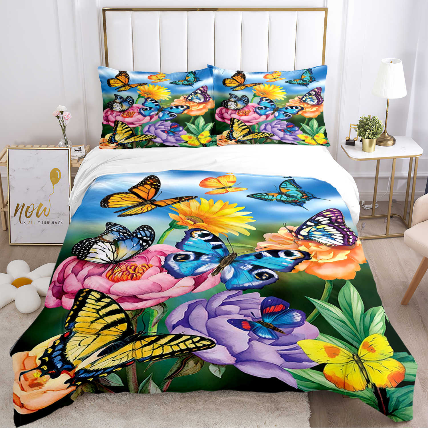 Flower Butterfly Duvet Cover Kawaii Comforter Bedding sets Soft Quilt Cover and cases for Teens Single/Double/Queen/King L230704