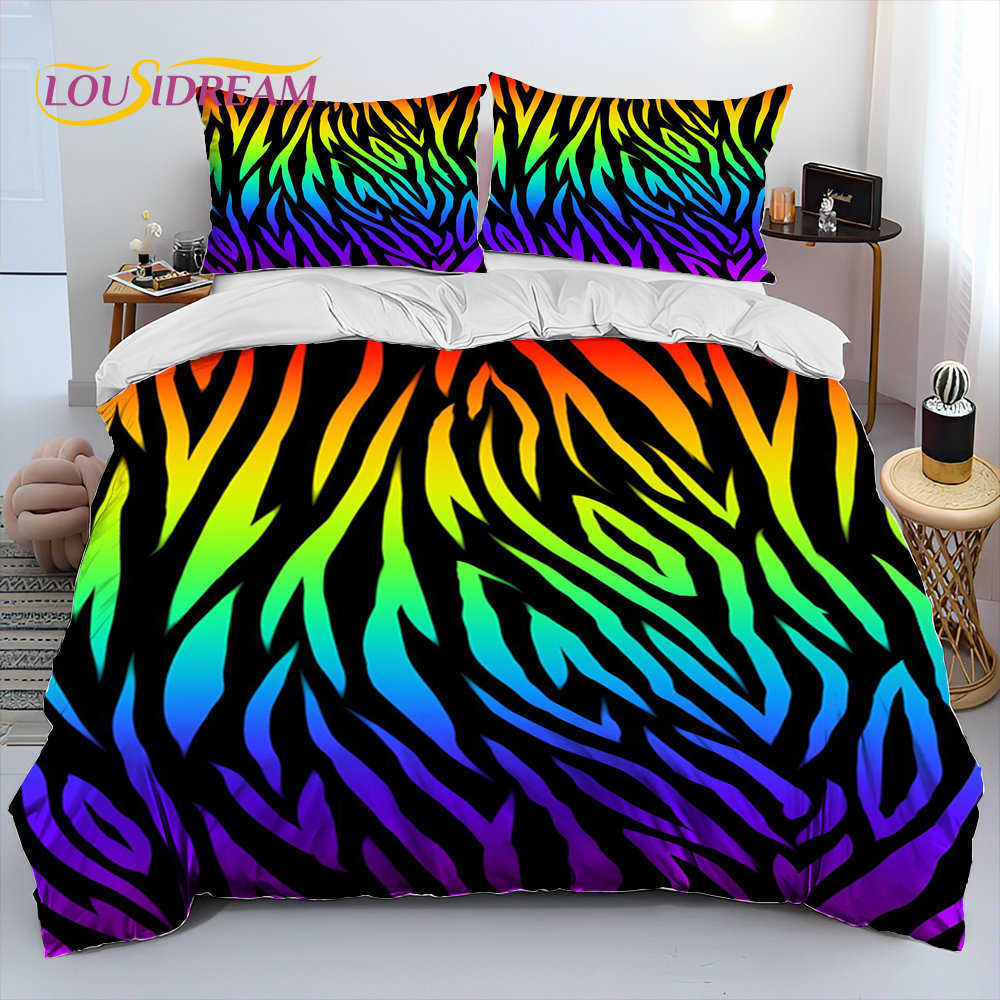 Kleurrijke Zebra Patroon Dekbed Beddengoed Set Dekbedovertrek Bed Set Dekbedovertrek case King Queen Size Beddengoed Set Volwassen kind L230704