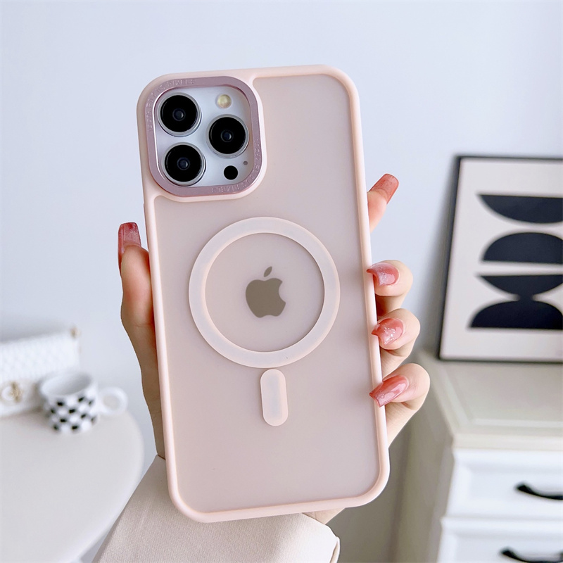 Magnets Magsafe Matte PC TPU Phone Cases for iPhone 15 14 13 12 11 Pro Max Magnetic Semitransparent camera Lens Protection Shockproof Frosted Clear Phone Cover