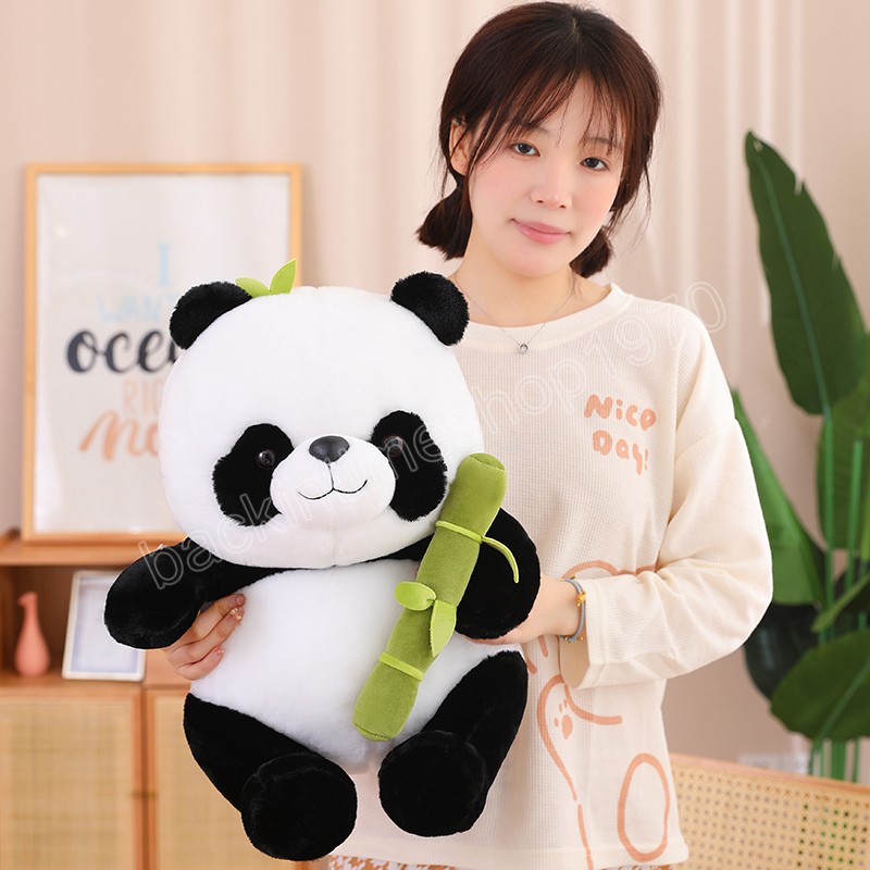 25/35cm Lovely Panda Bear Plush Toys Kawaii Sitting Panda Holding Bamboo Dolls Stuffed Soft Children Birthday Gift Pillow