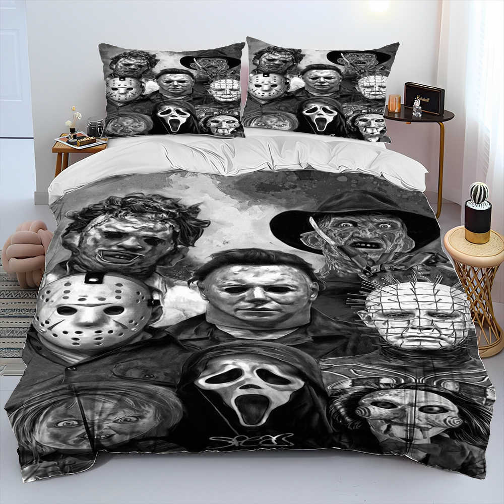 Horror Movie Character Chucky SAW COMFERTER BEDDOW SET DUSET COVER BED SET TILLBULT CALL CASE STORLEK Sängkläder Set L230704