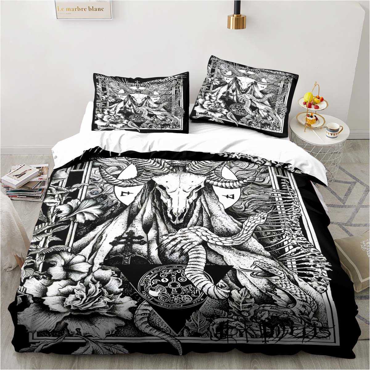 Satanic Bedding Demon Twin Bedding Hell Death Set Comporter Set Bed Däcke Cover Double King Cover Home Textile L230704