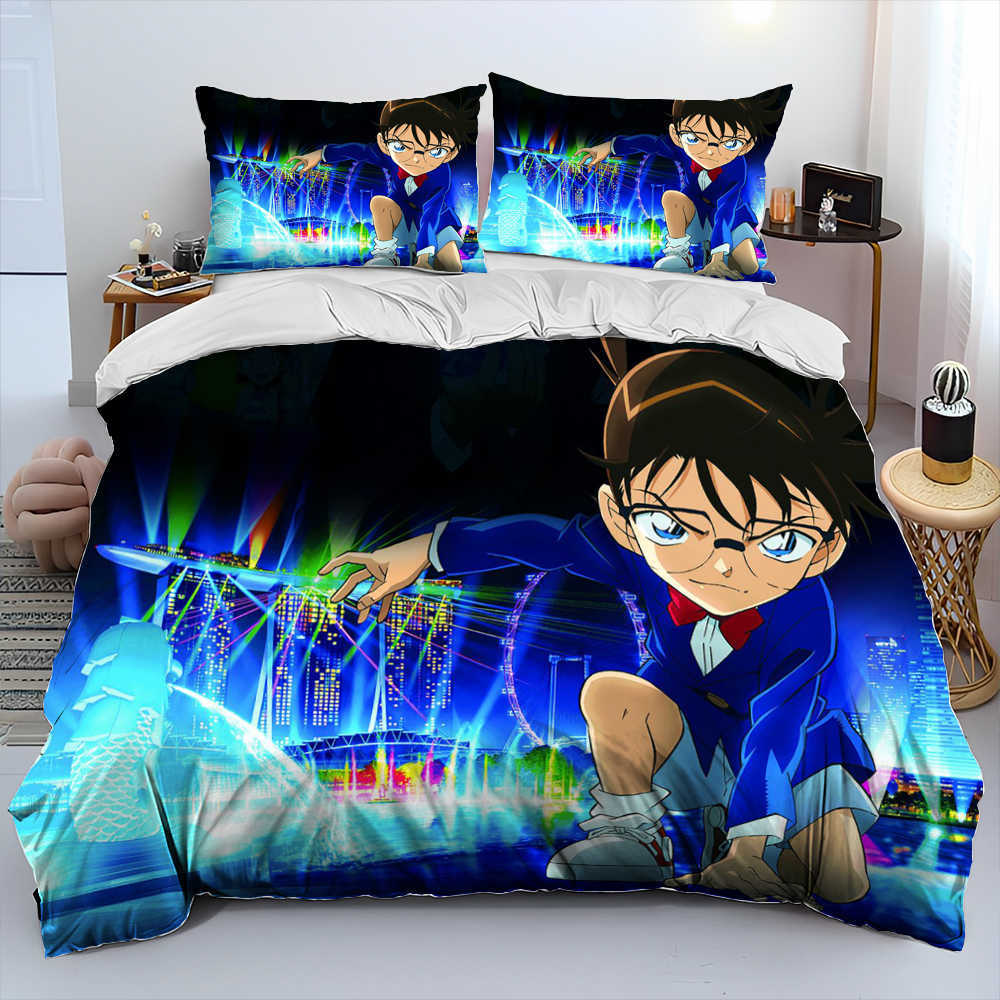 Detective Conan Cartoon Anime Comforter Bedding Set Duvet Cover Bed Set Quilt Cover case King Queen Size Bedding Set Kids L230704