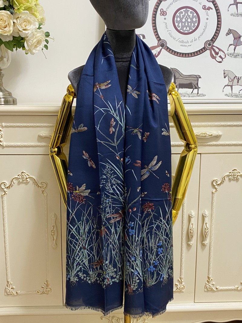여성의 긴 스카프 스카프 숄 100% 캐시미어 소재 진한 파란색 프린트 꽃 큰 크기 200cm -100cm