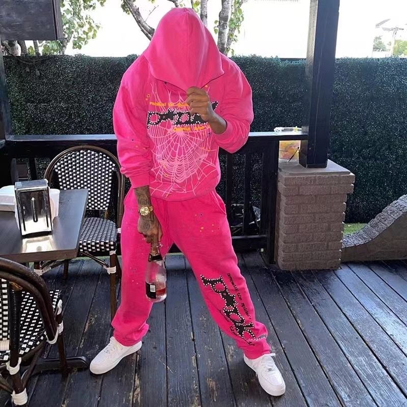 

men's designers hoodies mens hoodie pink spiderweb 55555 spider men hoodie long sleeve street hip-hop, Black