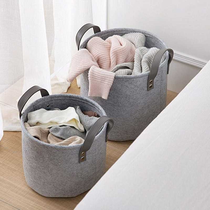 Storage Baskets Felt Storage Basket Living Room Tea Table Black Gray Laundry Sundries Storage Basket Cloth Felt Storage Box Bedroom Socks R230726