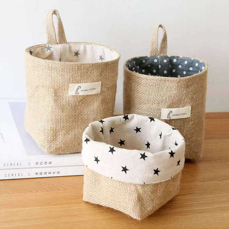 Paniers De Rangement Sac De Rangement En Coton De Jute Panier De Rangement De Bureau Organisateur De Poche Suspendu Panier À Jouets Pour Articles Divers Cosmétiques Boîte De Rangement Décor R230726