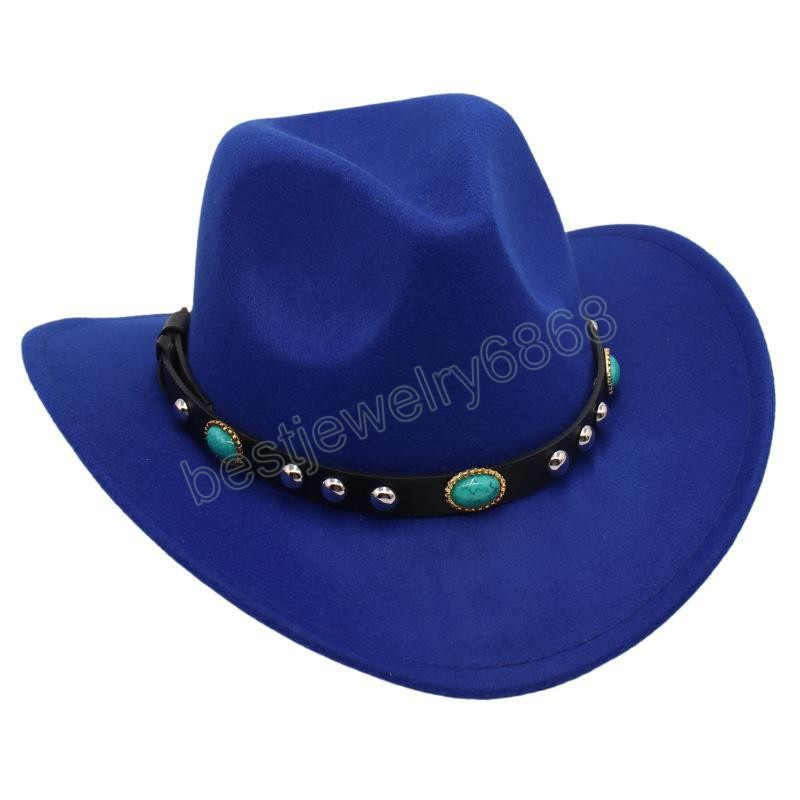 Chapeau de Cowboy Western avec Ceinture Turquoise Rose Vif Bord Courbé Feutre Panama Cap Cowgirl Fedoras Chapeau de Soleil pour Femmes Hommes
