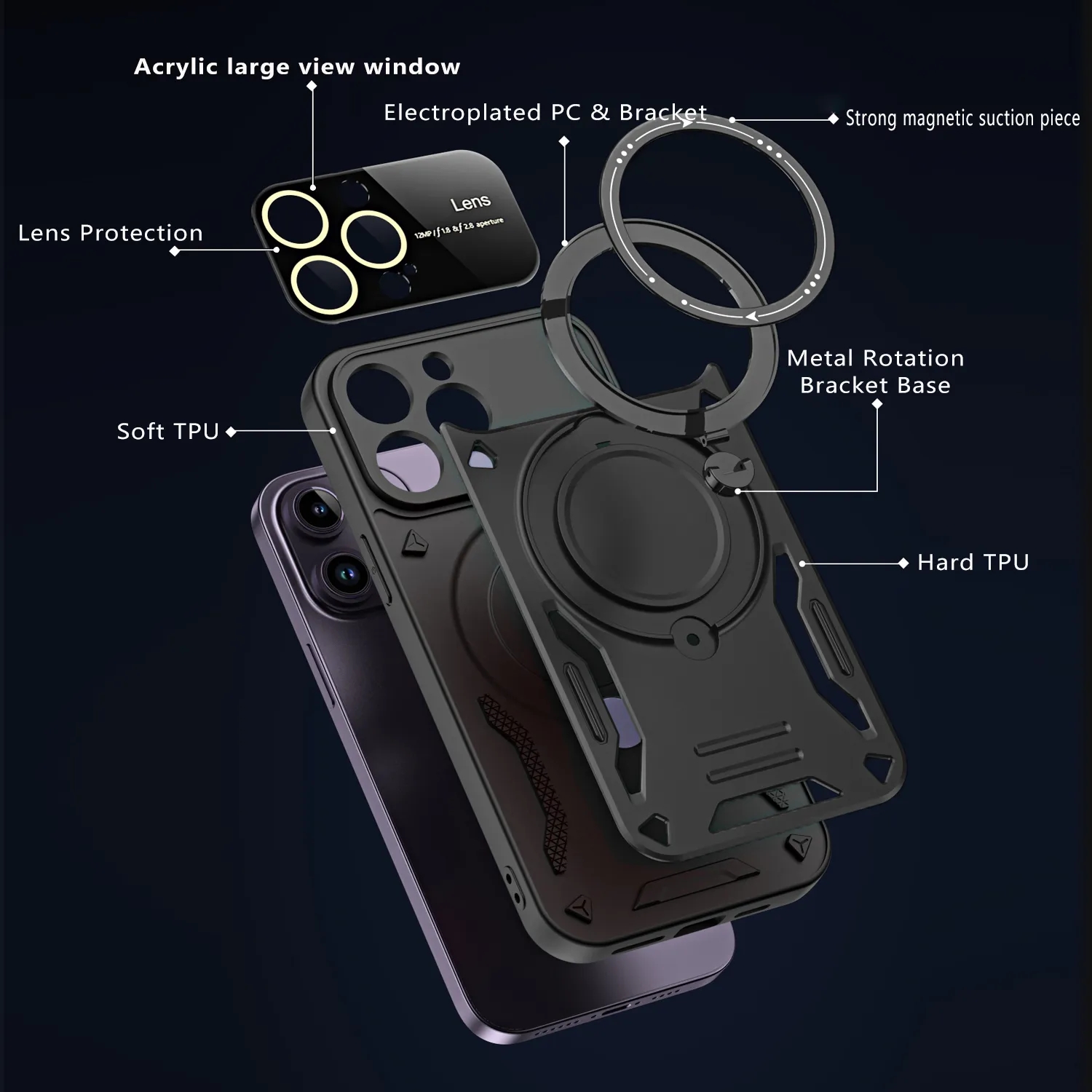 Designer-Tasche Luxus-Hybrid-Rüstung stoßfester Magnetständer-Fall für iPhone 15 12 13 11 14 Pro Max Fingerringhalterung Drahtlose Ladeabdeckung