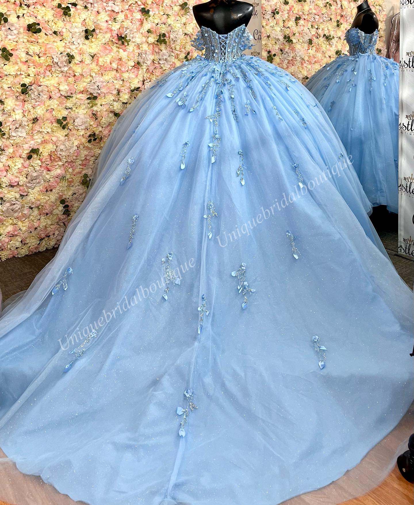 Glitter Tulle Quinceanera Dress 2024 Paillettes Charro Mexican Quince Sweet 15/16 Birthday Party Gown 15th Girl Prom Gala vestido de 15 anos Corsetto Sky-Blue Green Pink