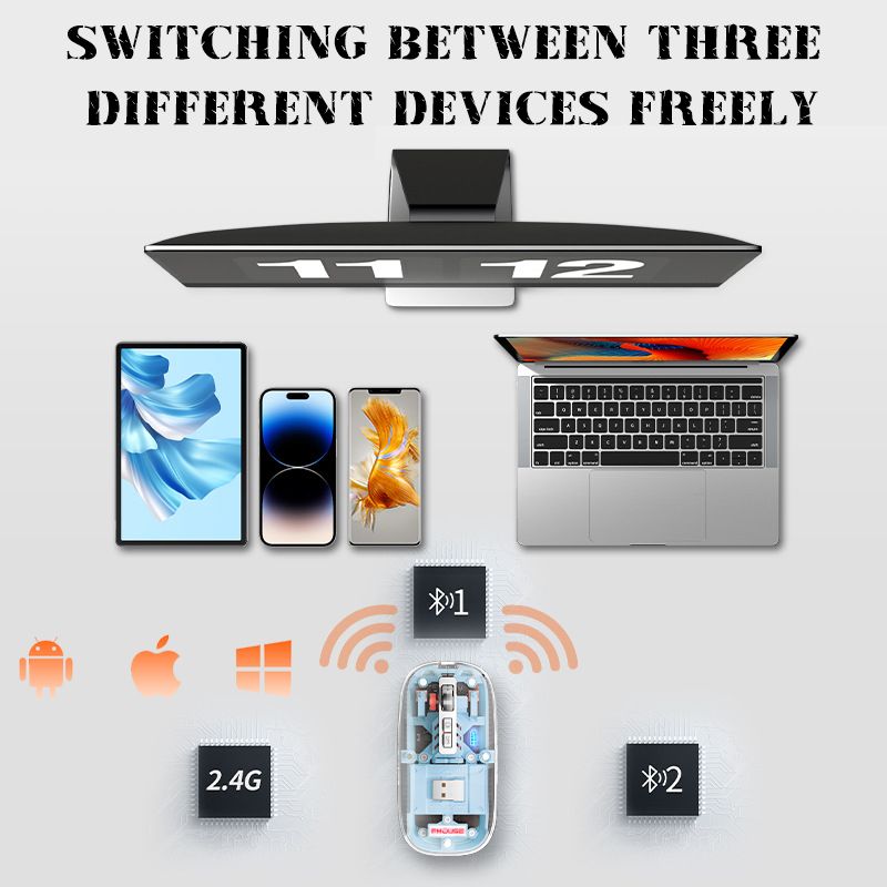 2400DPI Laddningsbar trådlös mus med 2,4G -anslutning Silentklick och batteriindikator för PC och bärbar datorspel