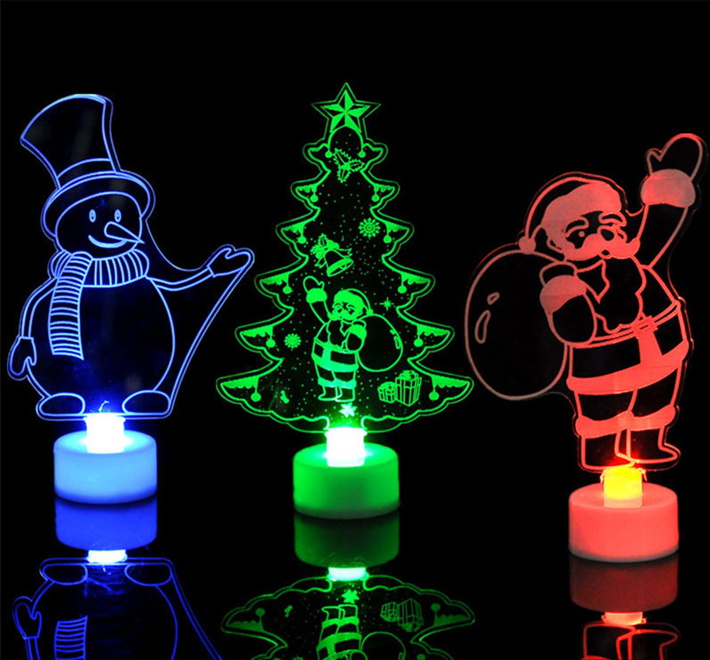 15CM/5.9inch LED light colorful Acrylic Minil Christmas Tree Snowman Santa Claus Gifts Christmas Decoration Ornaments for DIY Christmas Decoration