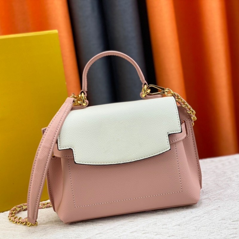 Famous Brand Contrast Color Women's Handbag 2023 Popular Top Grade Cowhide Women's White Pink One Shoulder Crossbody Handbag Large Capacity Light Luxury Elegant