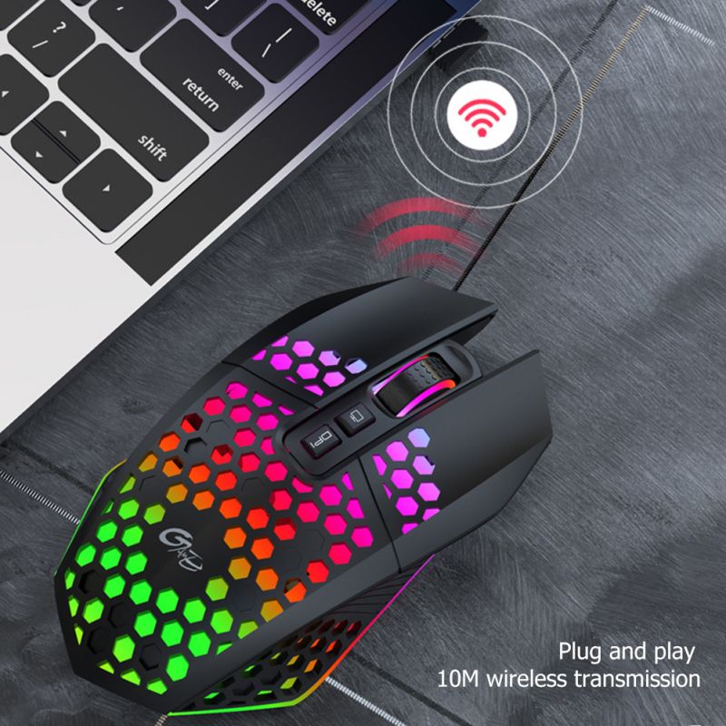 Gaming-Maus, wiederaufladbar, 2,4 g, kabellose Maus, 8 Tasten, 1600 dpi, verstellbar, ergonomische RGB-LED-Hintergrundbeleuchtung, Gamer-Maus für Laptop-PC