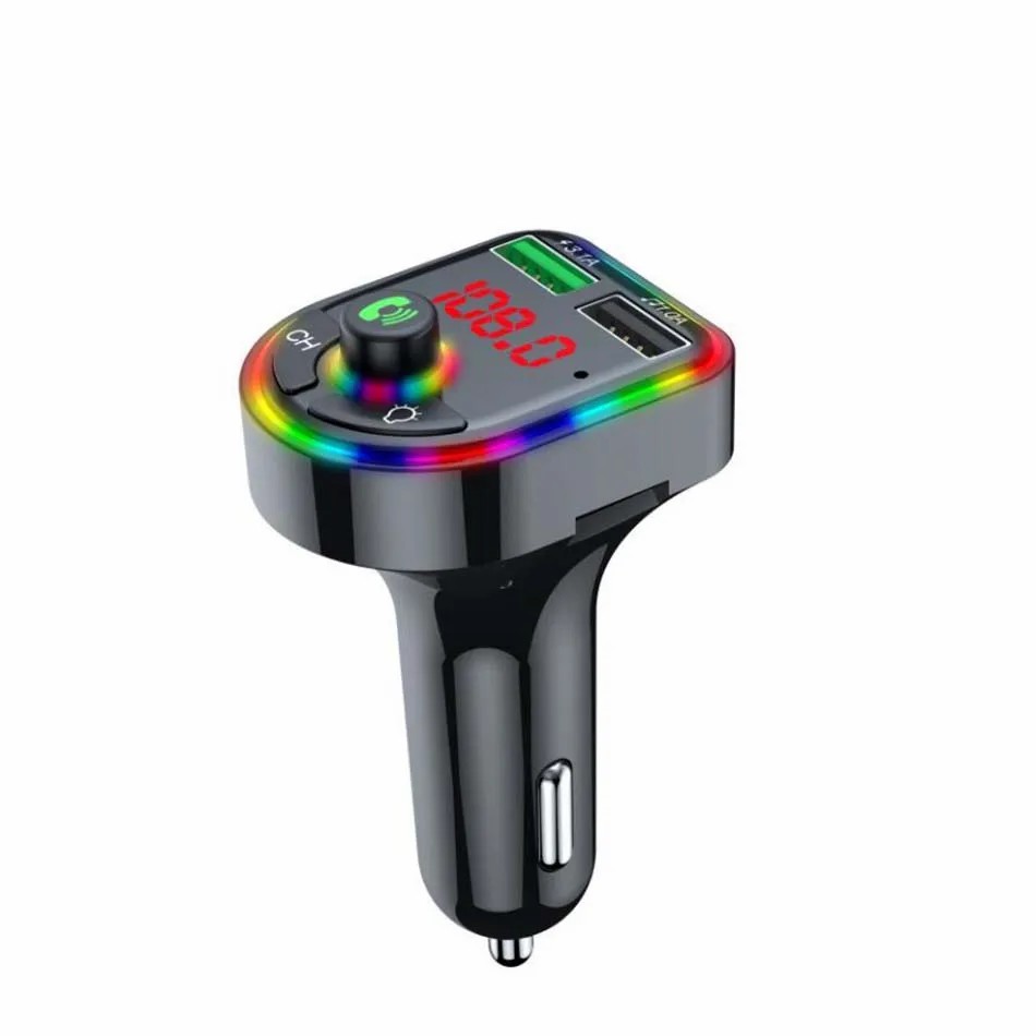 F5 F6 Carregador de carro Bluetooth 5.0 Transmissor FM RGB Atmosphere Light Kit para carro MP3 Player Receptor de áudio mãos livres sem fio com caixa de varejo