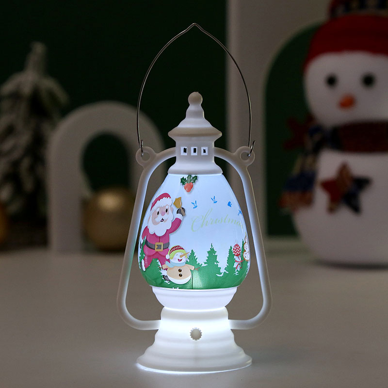 LED Christmas Tabletop Lanterns Decorative Christmas Water Lanterns with Snowman Santa Elk Figurines, Button Cell Powered Vintage Lantern Holiday Decoration