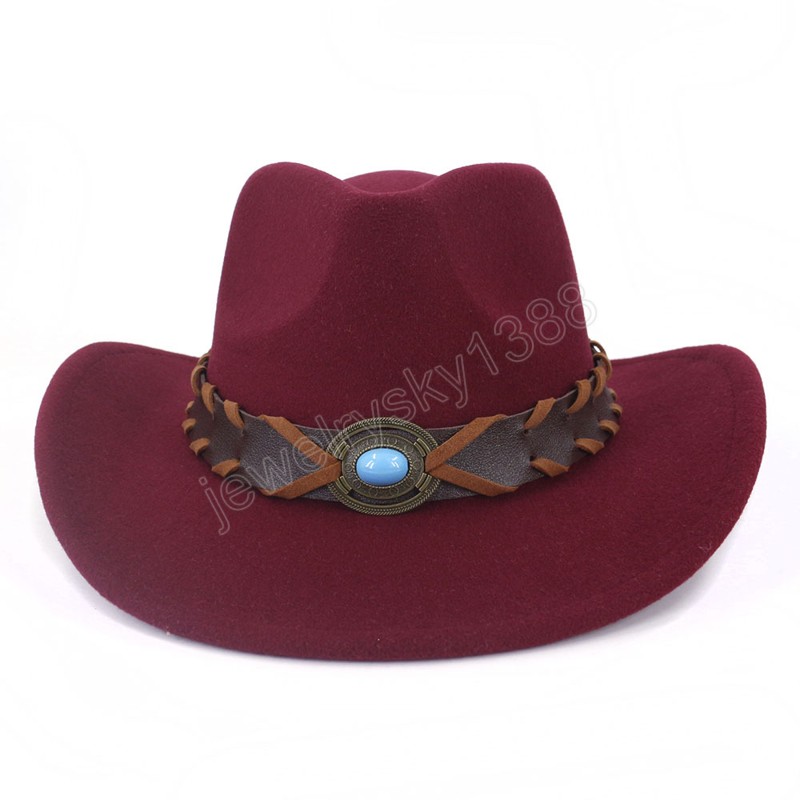 Autumn Winter Top Woolen Jazz Hat Wide Brim Cowboy Fedora Hats for Women Men Luxury Fascinator Felt Panama Cap