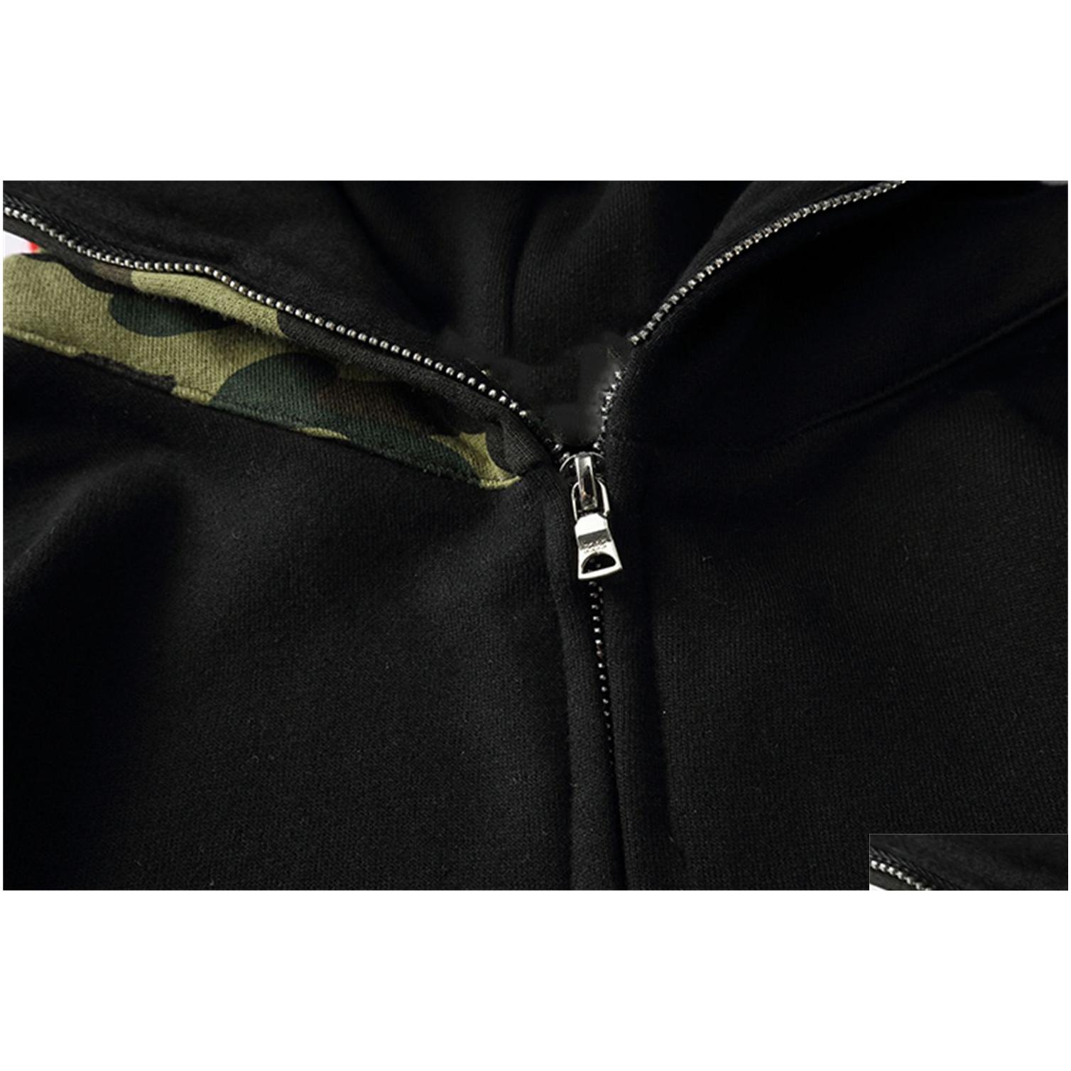 Herren Hoodies Sweatshirts Männer Shark Zip Hoodie Designer Kleidung Herren Pullover Sweatshirt Pullover Leuchtende Camo Taschen Stickerei Deco Dhrjt