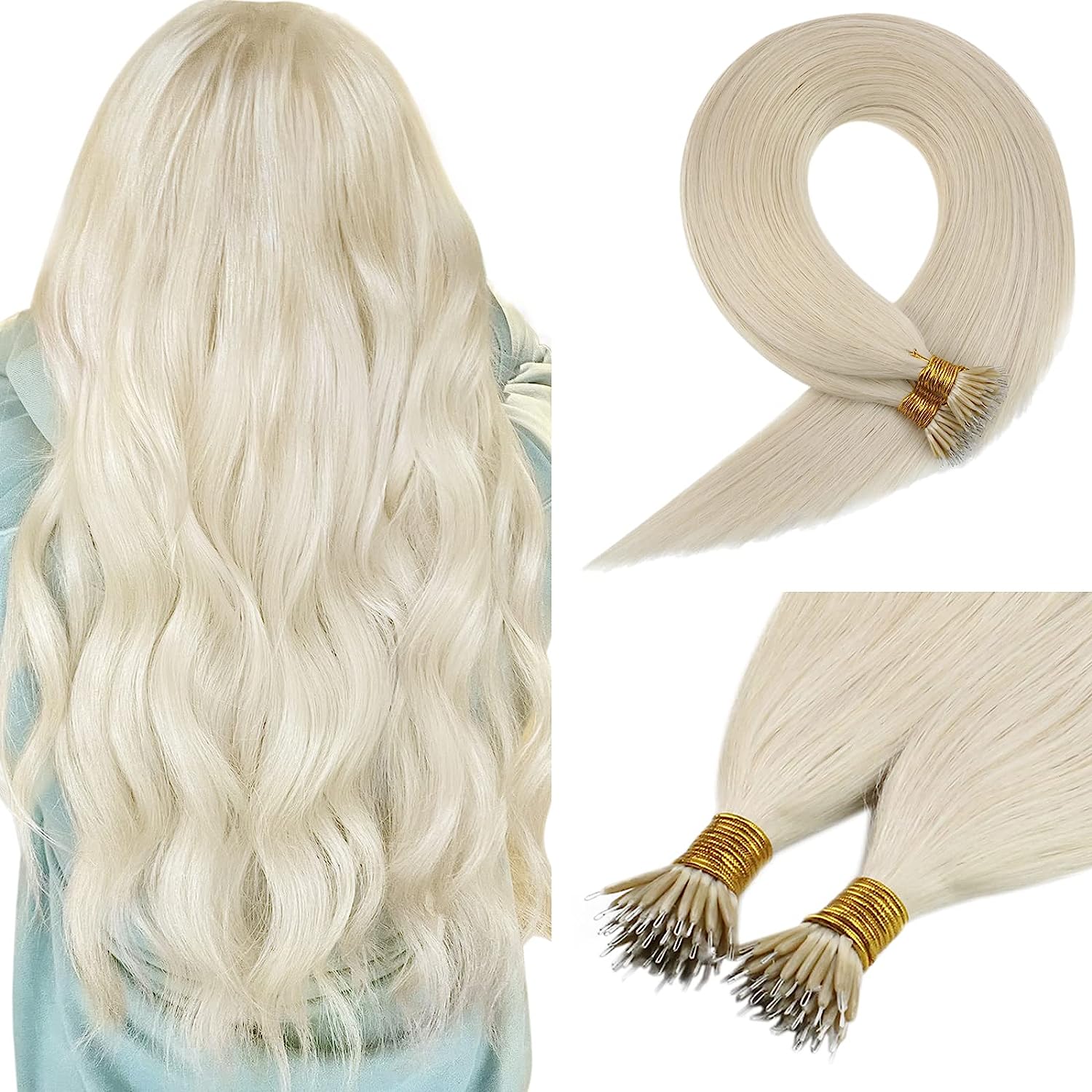 Nano Tip Hair Extensions Human Hair Nano Ring Hair Extension Pre-Bonded Nano Bead Remy Hair Micro Beads Hairpiece for Women 100g Bella Hair Julienchina