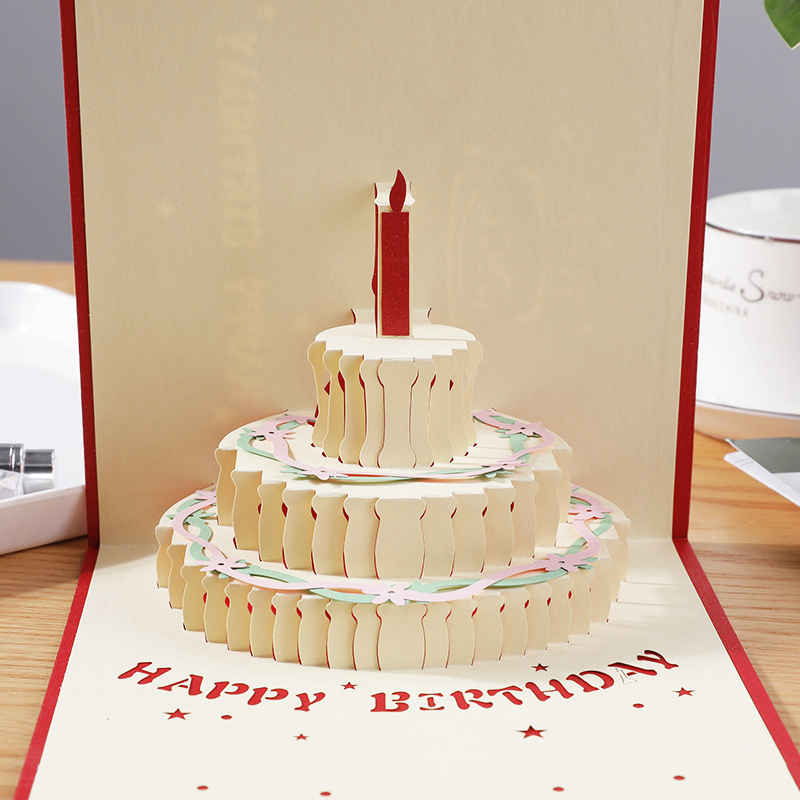 Cartões de Aniversário 3D Pop Up Cartão de Feliz Aniversário Postais Bolo de Aniversário Cartões de Presentes Decorações para Festas W0070