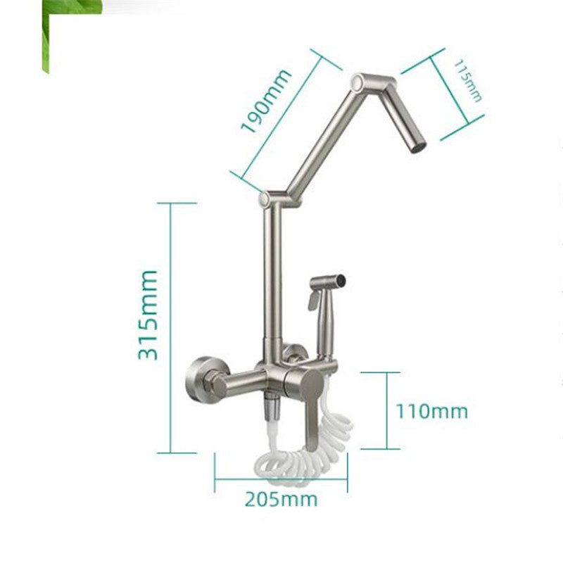 Fodable Kitchen Faucet mässing Black Kitchen Sink Mixer Trap Hot Cold Wall Montered with Spray Gun Rotating Sink Mixer