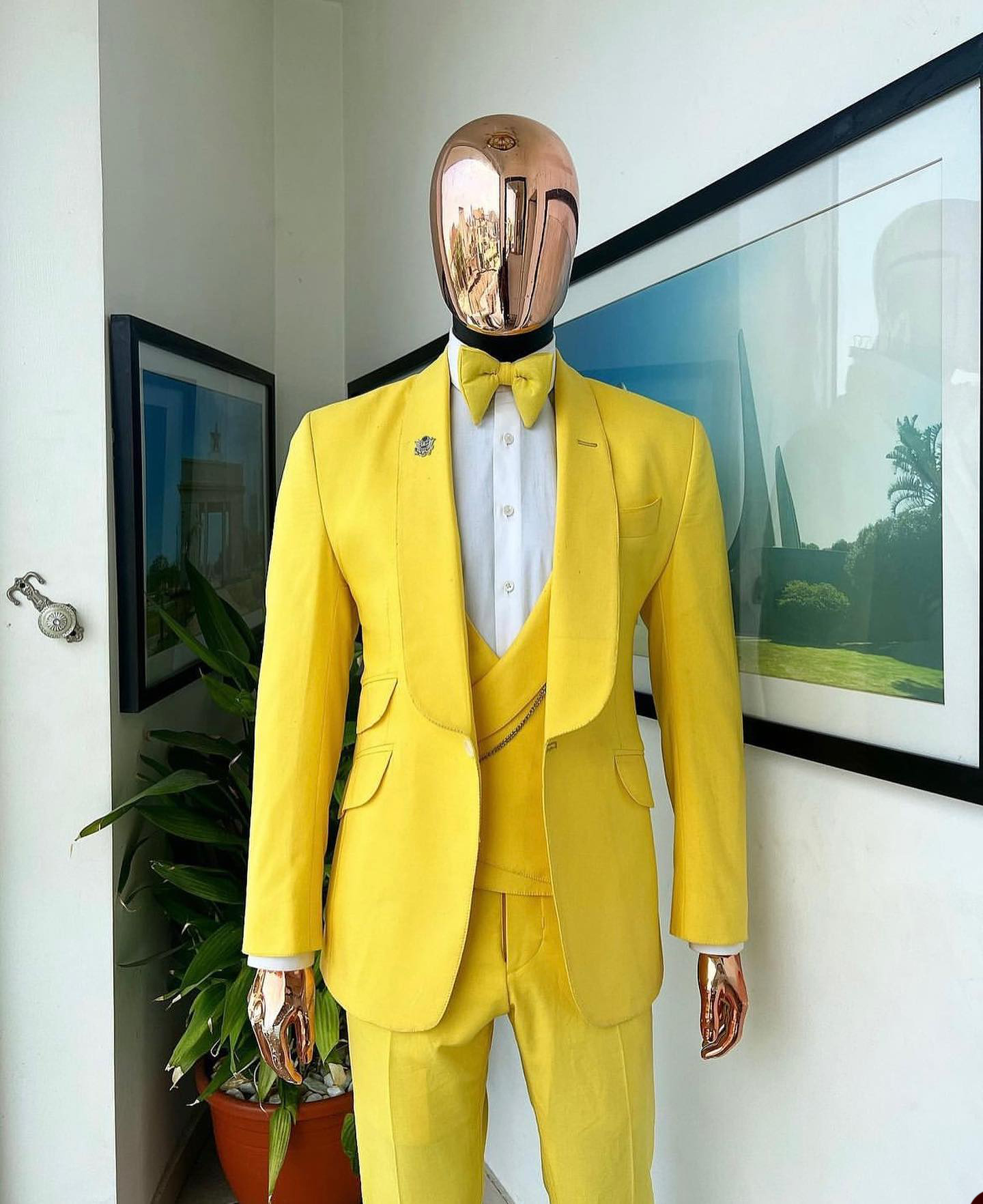 Summer Yellow Men Tuxedos One Button Classic Fit Custom Made Groom PROM PROM PANTS SUITS 3 sztuki
