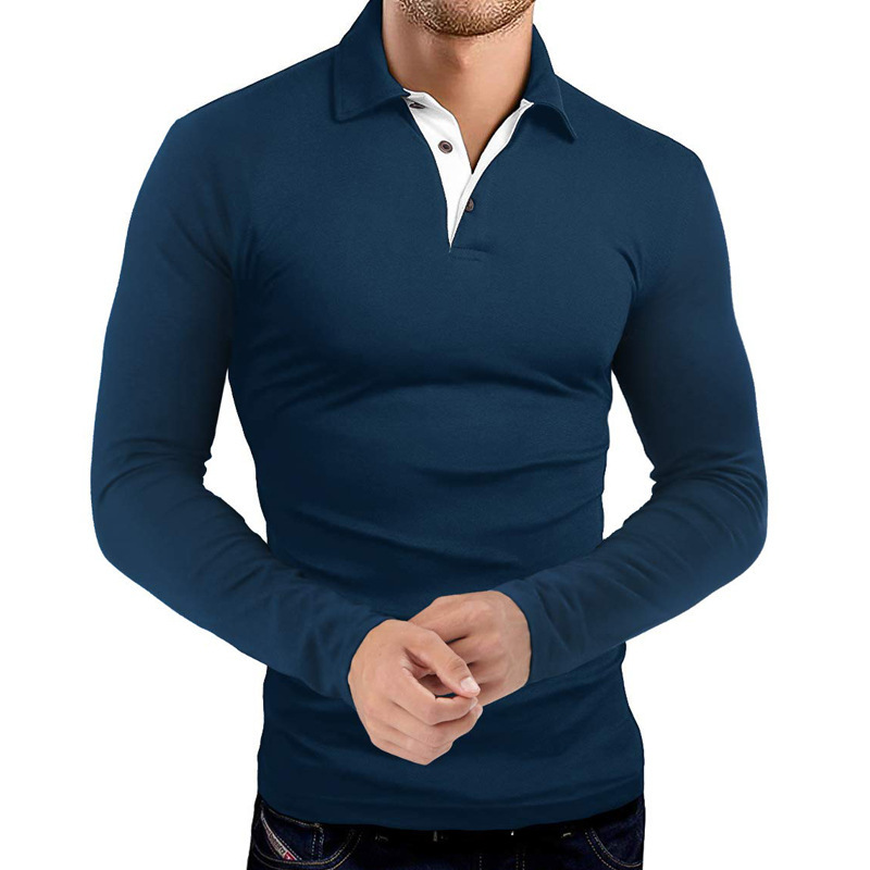 lu Men Polo Shirt Long Sleeve T-shirt Mens Sport Style Collar Button Shirt Training Golf Shirt