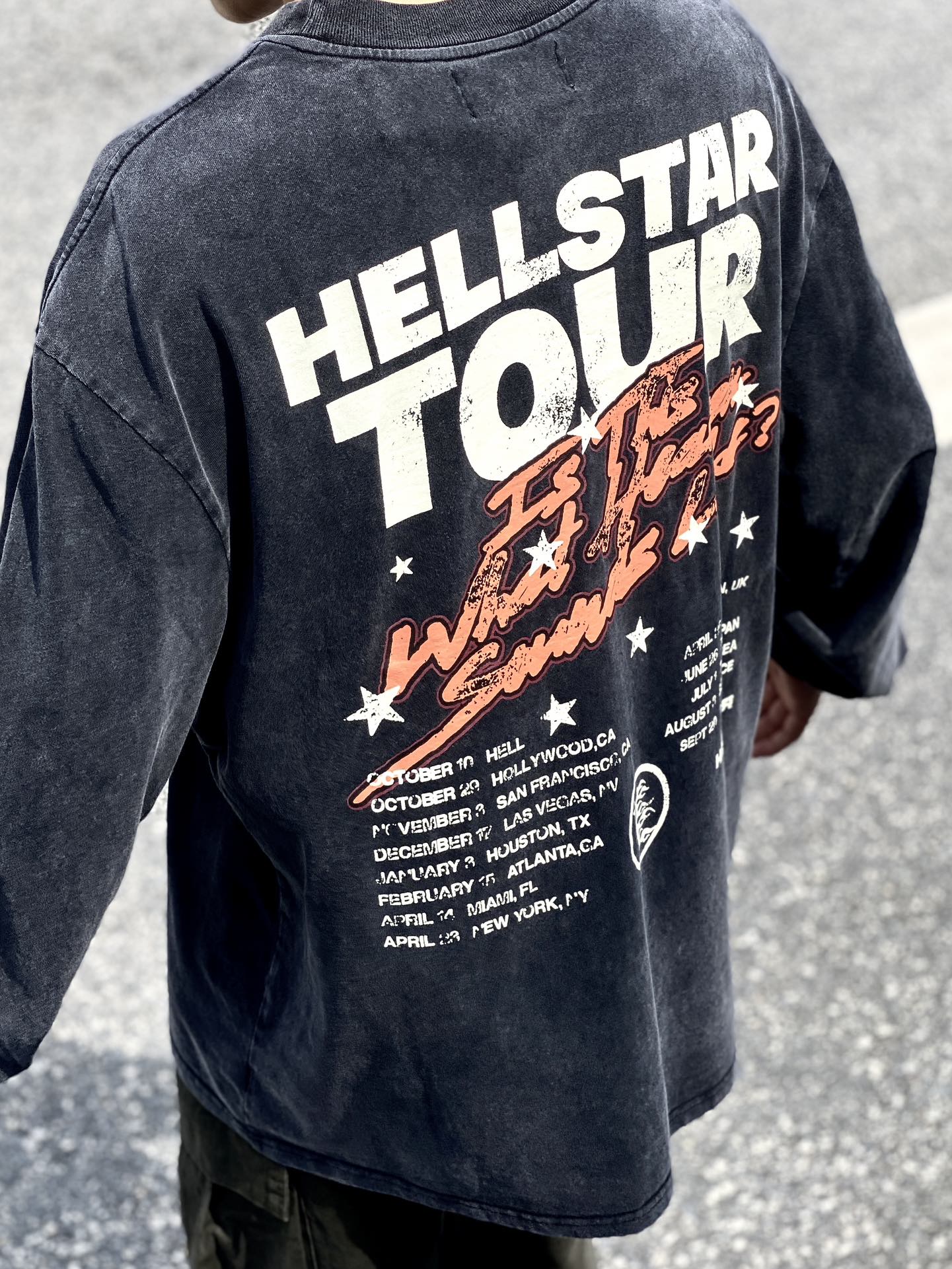 HELLSTAR American West Coast Street Graffiti Hip Hop style High Street Manches longues Heavy do old wash craft Homme Femme Unisexe Coton Tops Hommes Vintage T-shirts SMLXL