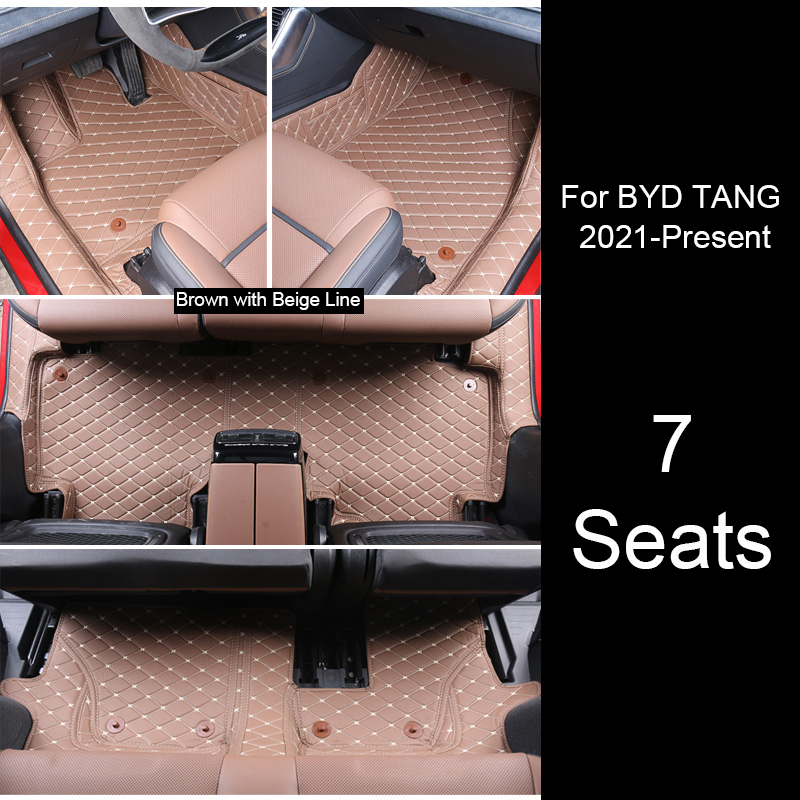 3D Volledige Surround Auto Vloermat Voor BYD TANG TAN EV 6 Zetels 7 Zetels 2022-2025 Beschermende voering Voet Pads Tapijt Leer Waterdicht