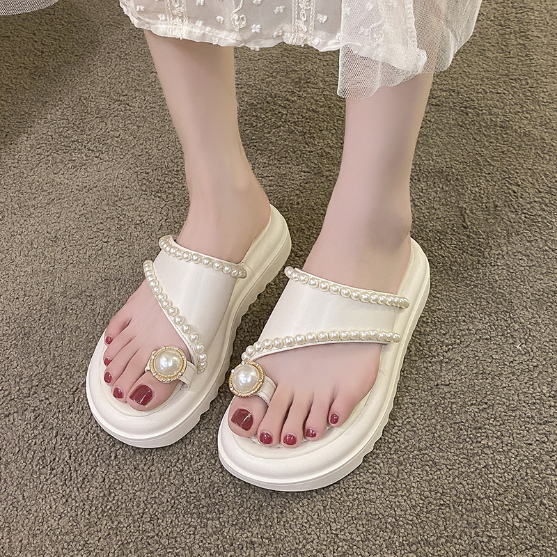 Zomer Vrouwen Platform Sandalen 2023 Luxe Parel Dikke Zool Slippers Slippers Vrouwen Casual Strand Sandalen Mode Dames Schoenen