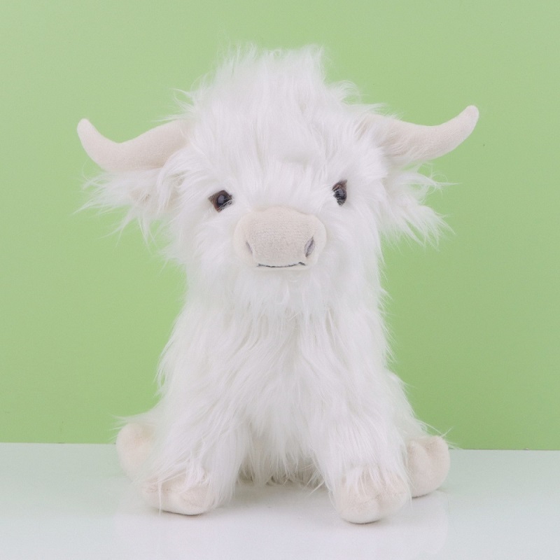 25cm Scottish Highlands Cow Plush 장난감 생생한 봉제 동물 인형 브라운 흰색 검은 블루 선물 어린이를위한